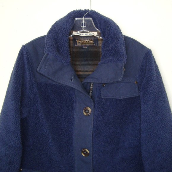 PENDLETON Womens Navy Berber Fleece Barn Coat Size M - Picture 7 of 12